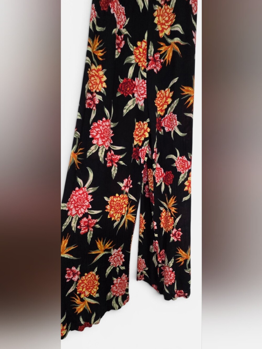 Derek Heart Tropical Floral Jumpsuit Black Orange Red Wide Leg Womans Small - Picture 4 of 10